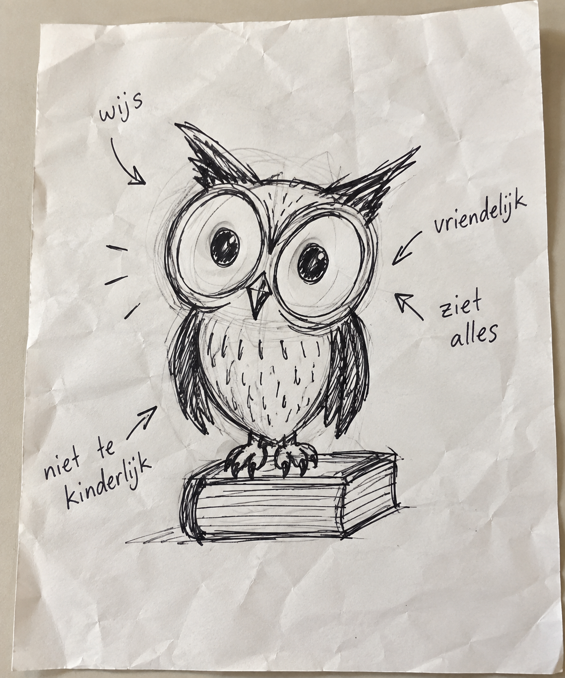 Papieren schets van een uil